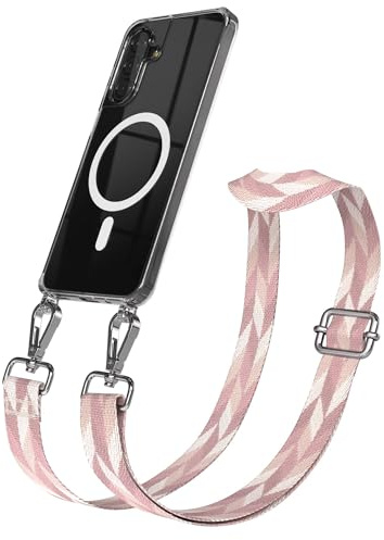 EAZY CASE Handykette - Verstellbares Taschenband kompatibel mit Galaxy A17, Schulterriemen, Handykordel mit Silikon Hülle, Qi Charging kompatibel, Umhängetasche, Rosa Mix Silber