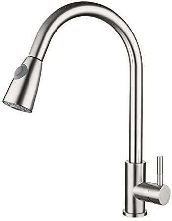 OLSKFUH Robinet De Cuisine avec Douchette Extractible, Mitigeur Thermostatique Extractible, Robinet D'Évier Monocommande Monotrou À Bec Haut, Finition Acier Inoxydable.,