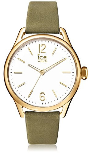 ICE-WATCH - ICE time Khaki Champagne - Grüne Damenuhr mit Lederarmband - 013071 (Small)