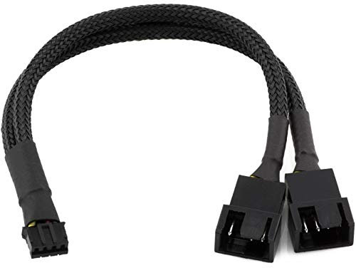 CRJ Micro 4-poliges GPU-Dual-Lüfter-Adapterkabel, 15 cm, schwarz ummantelt, Micro PH (2,0 mm), 4-poliges PWM-Grafikkarten-Adapterkabel zum Anschluss von zwei 3-poligen und 4-poligen PC-Lüftern