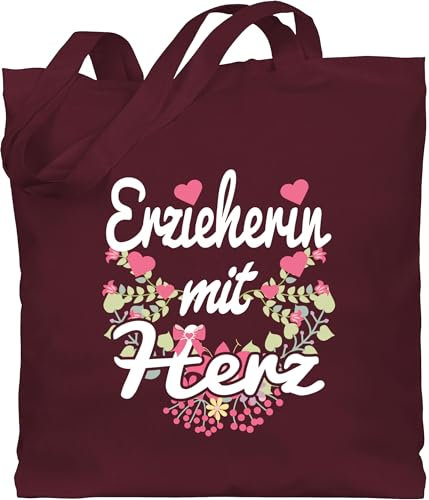 Shirtracer Baumwolltasche - Beruf und Job Geschenke - Erzieherin mit Herz - Unisize - Bordeauxrot - erzieherinnen geschenk kollegen arbeit beutel weihnachten erzierhin stoffbeutel