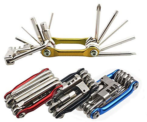 Senven 11-in-1 Multifunzione Portatile Pieghevole Strumento Di Riparazione Della Bicicletta, Strumento Di Riparazione Di Biciclette Mini Luce, Strumento Acciaio Inox - d'oro.