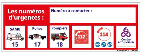 Panneau - Les Numéros d'urgence Personnalisable- Plastique Rigide PVC 1,5 mm - Dimensions 210 x 75 mm - Protection Anti-UV