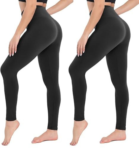 CAMPSNAIL 2er Pack Leggings Damen Schwarz High Waist Sport Leggins Blickdicht Sporthose für Gym Yoga(2er Pack- Schwarz,L-XL