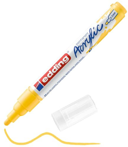 edding 5100 Acrylmarker medium - gelb - 1 Acrylstift wasserfest - mittlere Rundspitze 2-3 mm - Acryl Farben zum Malen auf Leinwand, Malpapier und Holz - Acrylstifte für Steine