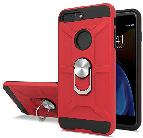 Cuoqing Apple iphone 7 Plus Case, iphone 8 Plus Case, Silicone Shockproof Hard Protective Phone Cover With Ring Stand for iphone 7 Plus/iphone 8 Plus,Red