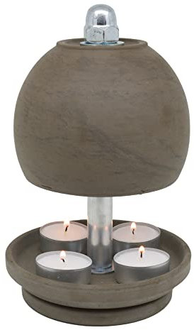 Teelichtlampe aus Ton in Basalt Optik für Drinnen und Draußen - M Teelichtofen für bis zu 4 Teelichter - Spendet Licht und Wärme - Kerzen Notheizung Bausatz - inkl. Teelichter + Feuerzeug