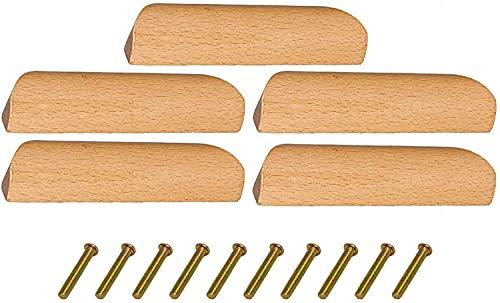 5 STÜCKE Küchengriffe Holzgriffe Massiver Griff für Schubladen Klar beschichtet Glatt Lochabstand 3,78 Zoll für Möbel Kleiderschrank Schrank Schubladengriff Pull