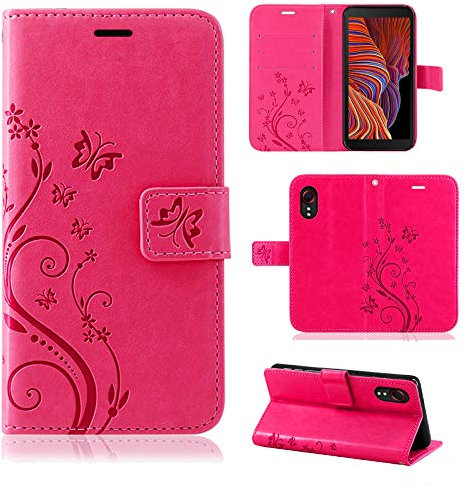 Hülle Kompatibel mit Samsung Galaxy XCover 5 | Klapphülle Schutzhülle mit Kartenfächer Kompatibel für Galaxy XCover 5 | Magnetverschluss Klapphülle | Pink