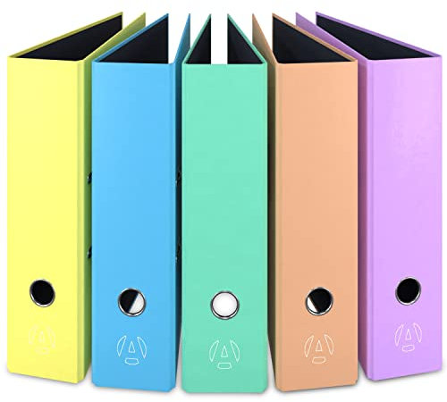 ACROPAQ - 5 x Ordner A4 - Pastell, Mit 2 Ringen, Bunt, 8 cm Rückenbreite, Made in Germany - Aktenordner, Ringbuch, Ringordner - B42049