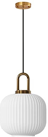 HJXDtech Industrielle Vintage Pendelleuchte mit Geripptem Glas Lampenschirm und Bronze-Finish, Moderne Retro Deckenleuchte Hängelampe für Nachttisch Kücheninsel (Weiß, 20cm)