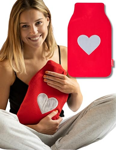 soxo Lustige Wärmflasche Mit Bezug Geschenk Für Frauen Männer Geschenke Lustig Wärmeflasche Rot mit grauem Herz