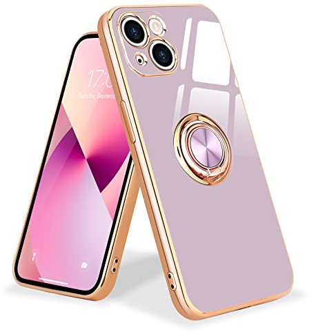Urarssa for iPhone 13 Case Magnetic Ring Holder 360 Degree with Rotation Finger Car Holder Shockproof Case Cover for iPhone 13 6.3-inch, Purple