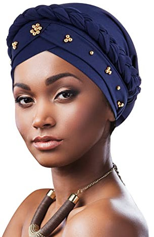 DRESHOW 1 Stück Afrikanischer Damen Turban Geflecht Kopfbedeckung Kopftücher Chemo Kappe Vorgebunden Beanie Mütze Kopfwickel Schlafmütze