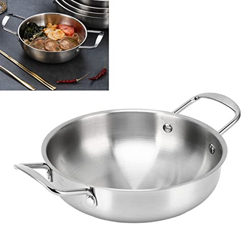 Pentola Coreana per Ramen, Pentola in Acciaio Inox Leggera con Maniglia Ergonomic per Riscaldamento Uniforme, 18cm, per Casa, Ufficio e Campeggio