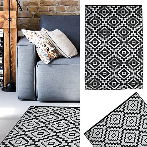 Teppich Outdoor 120x180 cm │Kunststoff schwarz-weiß Wendeteppich │ Bodenmatte für Außenbereich (1 x Teppich 120x180cm schwarz)