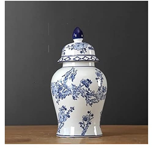 KESHUI Bemalte tetragonale Keramikvase Chinesisches Vintage Blaues Weißes Porzellan Pflaumenblüte Relief Handwerk Hohe Bodenvasen for Wohnzimmer (Color : C-17.5x36cm)