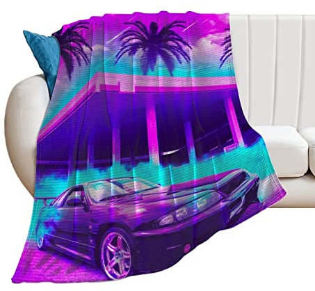90er Jahre Vaporwave Art Jdm Auto R34 Decke, leichte Bettwäsche, superweiche Flanell-Überwurfdecken für Bett, Wohnzimmer, Couch, Sofa für Kinder, Erwachsene, 150 cm - 125 cm
