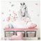 DEKO KINDERZIMMER Wandsticker Pferdekopf & Blumen Babyzimmer Wandtattoo Pferd Mädchen Wandaufkleber Schmetterlinge Wanddeko DK1048-4