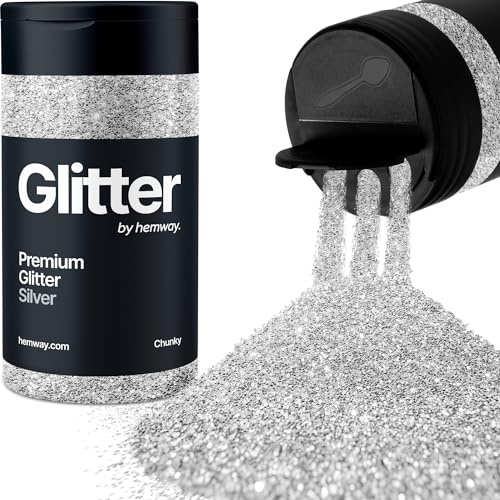 Hemway Silver Glitter Shaker, 130g Chunky Glitter, Crafts 1/40 | for Resin & Epoxy Crafts for Decorating, Halloween, Christmas, Nail, Face, Art