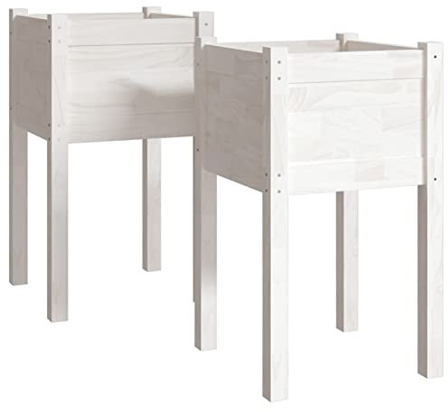 Tidyard 2 pz Fioriere,Letti Rialzati,da Giardino,per Esterno,Alte,in Legno di Pino,Bianco,40x40x70 cm,Fioriera da Esterno Terazzo Balcone,Fioriera Grande,Fioriera in Legno,Fioriera Alta