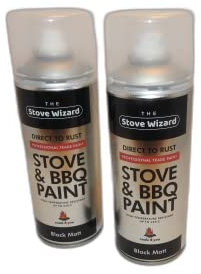 The Stove Wizard BBQ & Stove Aerosol Professional Trade Paint | BLACK | Very High Temperature Resistant Up to 650°C | BBQs, Stoves, Chimineas, Automotive, Fire Screens & Surrounds 2x 400ml tin