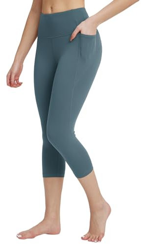 BALEAF Damen Capri Leggings 3/4 Yogahose Sporthose mit Handytaschen Innentasche am Taille, Trainingshose Sport Leggings Blickdicht Atmungsaktiv Hellblau M