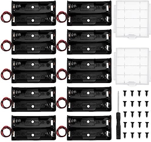 10 Pezzi 2 AA Battery Holder, KUOQIY 2 x 1.5V AA Portabatterie con Cavi, con Custodia Batteria in Plastica e Cacciaviti e Viti