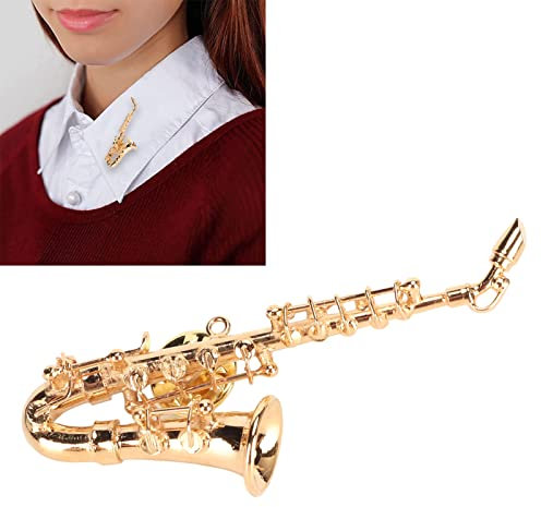 Brosche, lebensechte Mode-Saxophon-Form, Musikinstrument-Brosche, exquisites, leichtes Miniatur-Metall mit Geschenkbox für Partys