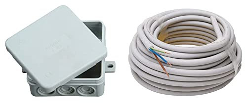 Kopp 347104001 Abzweigkasten Aufputz-Feuchtraum 85x85x40 mm & 150810841 Mantel-Leitung NYM-J, 3 x 1.5 mm², 10 m, grau