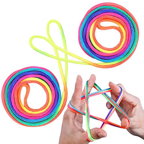 LABUYI 2 Pcs Juego de Dedos Cuerda,Cuerda De Dedos para Niños,Juego De Cuerda De Dedo,Cuerda para Dedo Niños,Juguetes De Habilidad De Dedos,Cordón Arcoíris,Regalo,Longitud 160cm