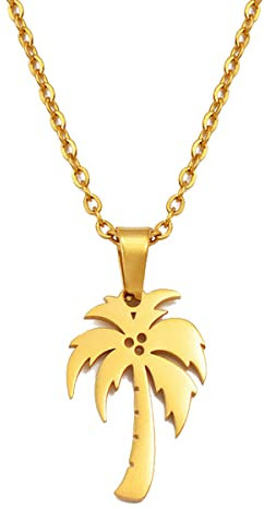 Macracrua Coconut Tree Palm Pendant Necklaces Stainless Steel Jewelry(Gold Color,60cm)