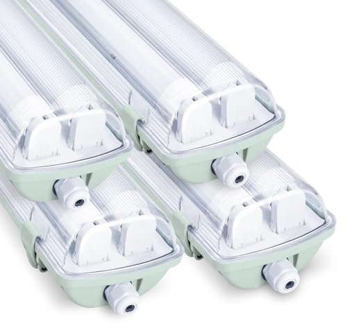 Vigevee LED Feuchtraumleuchte Wannenleuchte 150cm 2 x 24w 4800LM Neutralweiß 4500K Doppelt T8 LED Röhre, IP65 Wasserfest Feuchtraumlampe Werkstattlampe für Garage, Keller, Büro - 4 Stück