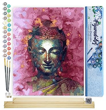 Figured'Art Peinture par Numéro Adulte Bouddha précieux - Activité Manuelle Kit de Loisir Créatif DIY Numéro d'Art Complet - 40x50cm avec châssis en bois à monter