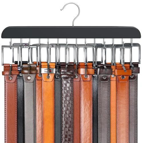 Resovo Cintre de Ceinture pour Placard Max 42 Ceintures, Organisateur de Ceinture, Accessoires de Placard avec 14 Crochets, Porte-Ceinture en Bois Robuste pour organiseurs de placards et Rangement –