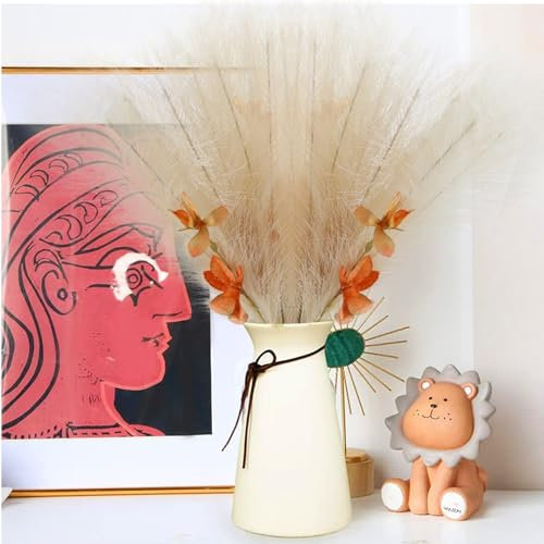 MsTeco Pampasgras, 5 Stück Pampasgras Künstlich Pampasgras Deko 5 Stiele Pampas Grass Pampasgras Getrocknet für Boho Wohnzimmer, Schlafzimmer, Vasen Deko(Cremefarben)