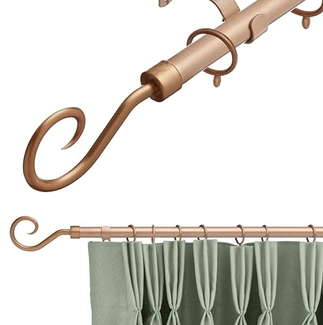 19 mm Extendable Metal Curtain Pole Rods - Bronze (Crook Finials, 120-210 cm)