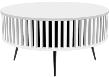 golddoor Couchtisch Borneo, Lamellen-Design, Durchmesser 90 cm, Höhe 46 cm lamellen, runder couchtisch, modern, beistelltisch, Tisch