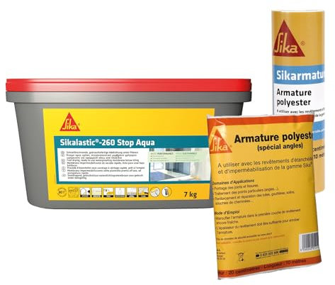 SIKA - Revêtement d'étanchéité sous carrelage - Prêt à l'emploi - Pour salle de bain & douche à l'italienne - 7kg + Armature de renforcement d'étanchéité 10m x 20cm + Armature spécial angles