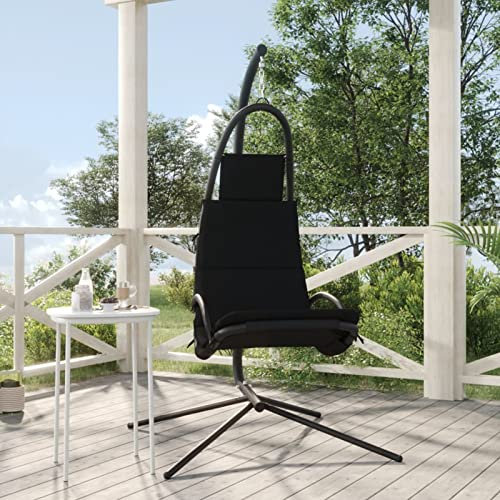ShGaxin Garten-Hängestuhl mit Kissen Schwarze Oxford-Gewebe und Stahl, Balkonstuhl, Gartensessel, Garten Stühle, Gartenmöbel, Balkon Stühle - 362728