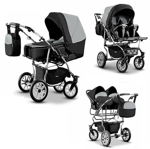 Zwillingskinderwagen 3 in 1 City Twin inkl. Autositze - 15 Teile - in 19 Farben