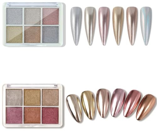 Reccisokz 2 pièces Poudre Ongles En Or Rose,nuancier ongles, Effet Chrome Ongle Miroir MéTallique Brillant, Poudre Chrome Ongle Pigments Avec Paillettes Pou La DéCoration D'Art Ongle