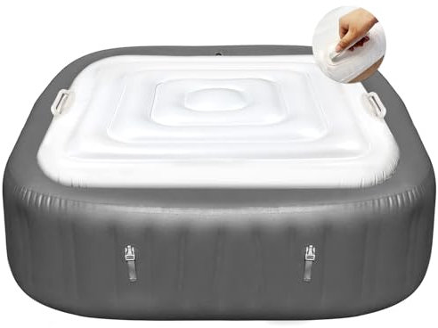 Aufblasbare quadratische Whirlpool-Abdeckung mit 2 Griffen, energiesparend und Regenschutz, Überlaufabdeckung für 4–6 Personen Whirlpools im Freien
