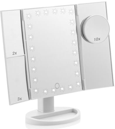 SHOP HAPPY Miroir Coiffeuse Maquillage 10x/3x/2x Miroir grossissant à Trois Volets avec 21 lumières LED, Miroir Maquillage Lumineux à écran Tactile Miroirs cosmétiques, Miroir Portable + Cadeau Femme