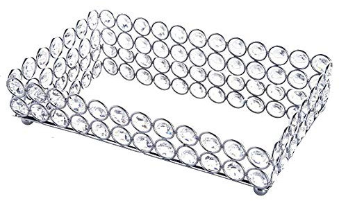 carrub Rechteckiges Kosmetiktablett aus Kristall, Schmuck-Organizer, , dekoratives Tablett, Parfüm, Hautpflege-Organizer (Silber)