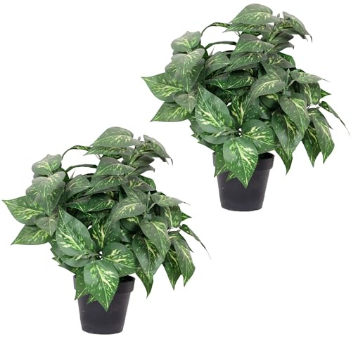 Lacers SMARAGDLINE künstliche Pothos Pflanze 45cm - 2er Pack - kunstpflanze Künstliche Pflanzen wie echt für Wohnzimmer Schlafzimmer Büro Deko Artificial Plants Balkon Dekoration kunstblumen
