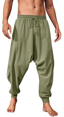 Runcati Hosen Herren Einfarbig Loose Fit Sommerhose Wikinger Pirat Mittelalter Leicht Elastische Taille Baggy Freizeithose Mit Kordelzug Und Taschen Hippie Hose