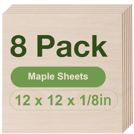 ROBOTIME Tablero Madera Contrachapada 3mm Arce 30×30cm 8 Piezas Tablero de Madera a Medida Para Bricolaje,Pirograbado Corte por Laser CNC Router Modelado