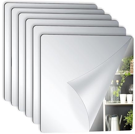 Spiegelfliesen Selbstklebend, 6 Stück Spiegelfliesen, 20x20cm Selbstklebende Fliesenspiegel für Wand Schule Zuhause Wohnzimmer Badezimmer Schlafzimmer