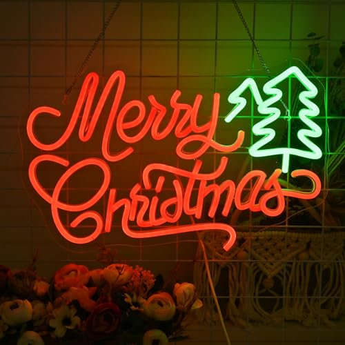 LUCUNSTAR Neonschild Merry Christmas Tree,Neon Schild Wanddekoration,Neon Signs mit USB für Partys im Innenbereich, Fenster, Kinder, Schlafzimmer, Wohnzimmer, Hochzeit, Bar, Pub-Club Leuchtschild